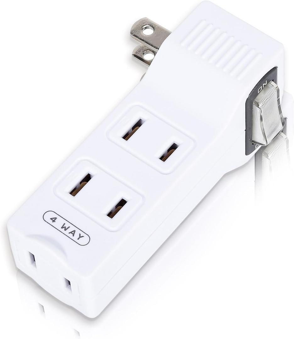 SYCON 4 Outlet Wall Adapter with A Power Switch and Night Light, 2-Prong Extender Adapter Plug with 4 Electrical Outlets for Travel Home Hotel Office-White 1 Pack