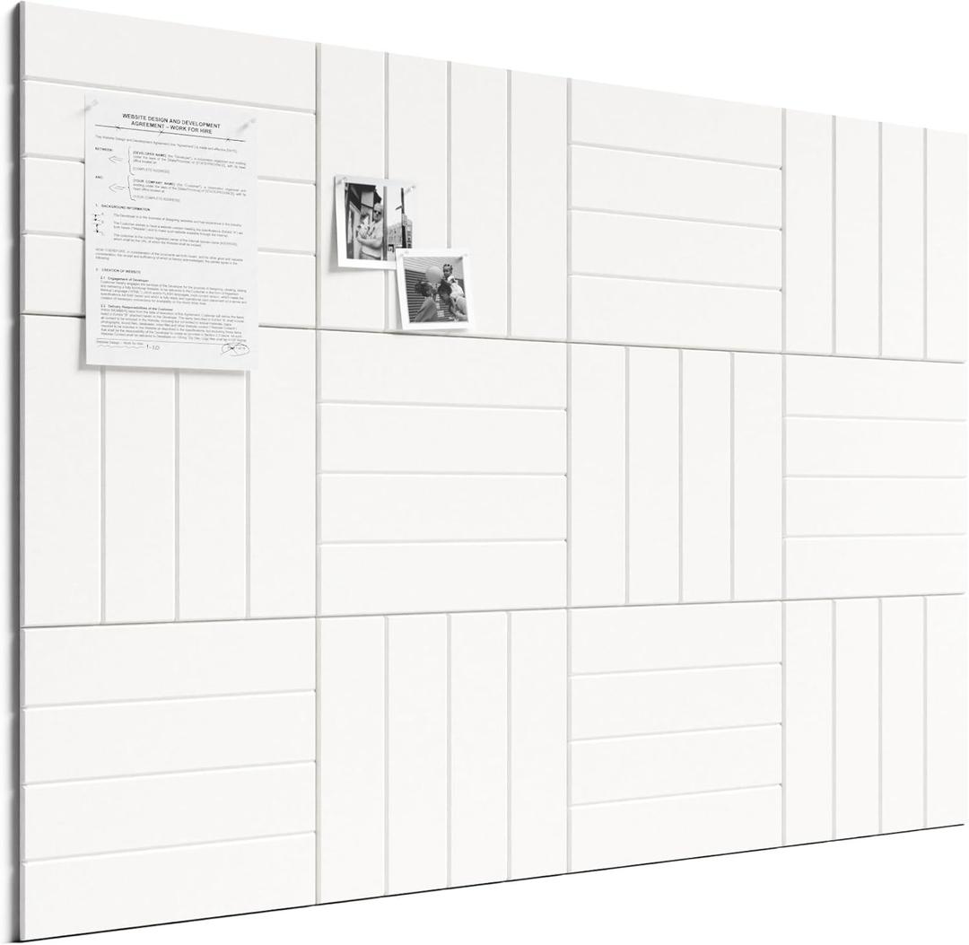 Bumusty Large Cork Board Alternative-48 x 36" Felt Bulletin Board Tiles, with 30 Pushpins, 70 Adhesive Tabs, Bold-Stripe 12-Pack, Cork Boards for Office Push Pin Board Felt Board-Milky White