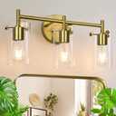 Bathroom Light Fixtures 2023 Upgrade, 3-Light Brushed Gold Vanity Light, Gold Bathroom Lights Over Mirror with Clear Glass Shade, Wall Sconces for Mirror Bedroom Living Room Hallway