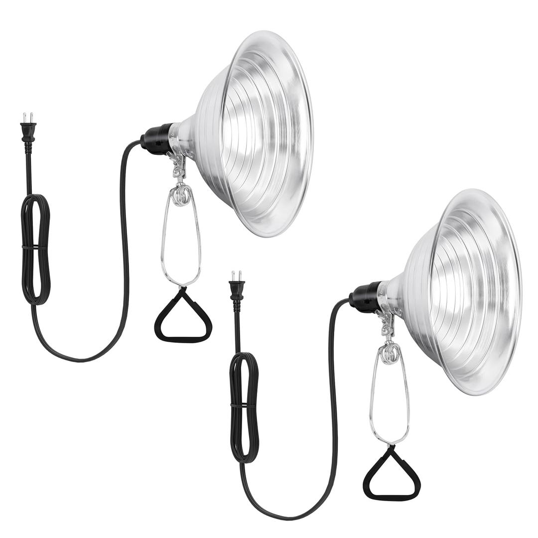 HealSmart 8.5" Clamp Light Socket, 150-Watt Maximum with 6 Feet 18/2 SPT-2 Cord, Aluminum Reflector E26 (no Bulb Included), for Reptiles and Plants Growing, 2-Pack