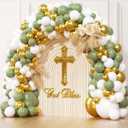 160Pcs Sage Green Balloons Arch Garland Kit, Olive Green and Gold White Balloon for Baptism Baby Shower Birthday Wedding Party Decorations