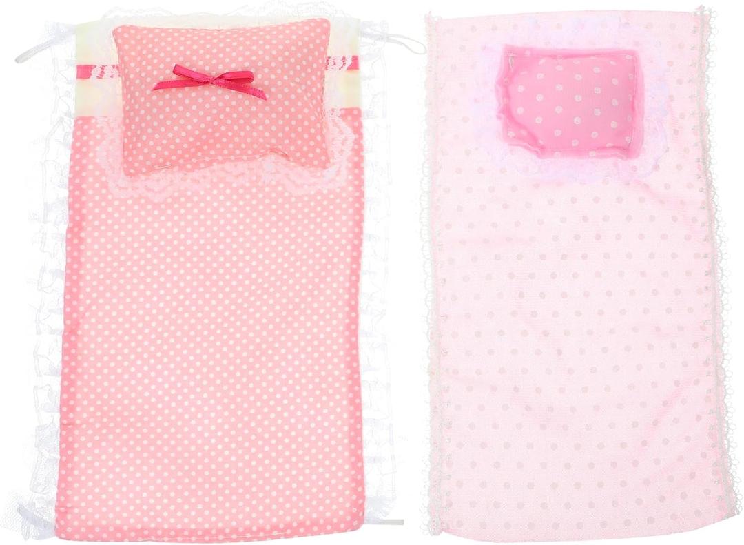 Garneck 2 Sets Mini Dollhouse Bedding Set with Pink Bed Sheets and Pillows - Realistic Cotton Doll Bedding Accessories for Miniature Doll House Bedroom Decor
