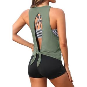 Aqua Eve 3 Piece Tankini Swimsuit for Women Tank Bathing Suit with Shorts Open Back Athletic Swimwear, Size XS