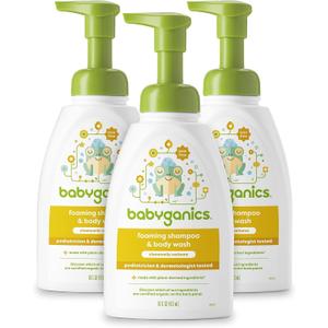Babyganics Baby Shampoo + Body Wash Pump Bottle, Chamomile Verbena, 16oz, 3 Pack