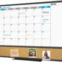 XBoard Dry Erase Calendar Whiteboard 48 X 36 - Combo White Board Calendar Monthly, Magnetic White Board + Corkboard with Black Aluminum Frame, Colorful Push Pins & Marker Tray Included