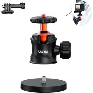 UURIG BH07 Magnetic Camera Mount with 360 Ball Head, Magnetic Mount Base Stand with 1/4"-20 Thread for GoPro,Pocket4/3,Insta360 X5/X4, Rubber Coated Magnet Base Deal for Action 5Pro/4/3 to Cars Body