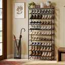 10 Tier Shoe Rack Organizer for 40-50 Pairs, Tall Metal Shoe Storage Shelf with Wood Top, Adjustable Boot Space, Narrow Design for Entryway Closet,Rustic Brown and Black