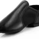 Keemi Black Jazz Shoes for Woman, Leather Dance Shoes for Women Men Unisex Adults,Non-Slip Women's Dancing Shoe, Size 9.5W