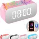 AFK Alarm Clock with Bluetooth Speaker for Bedroom,Small Digital Clock with Dual Alarms,Snooze,Mirror LED Display for Girls,Adults. (Pink)