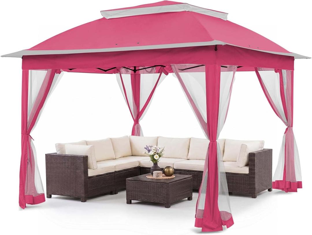 COOS BAY 11x11 Pop Up Gazebo with Mesh Netting, Instant Outdoor Canopy Tent, Water Resistant Shelter with UPF 50+ UV Protection, 121 Sq Ft Coverage, Dark Pink