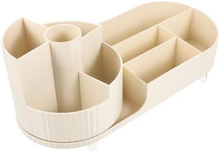 IWOWHERO Rotating Makeup Brush Holder Organizer 7 Sections Brush Storage Box Vanity Makeup Organizer Pen Container
