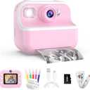 Kids Camera Instant Print,1080P HD Dual Lens Selfie Camera Toys for Girls & Boys Ages 3-12, Instant Photo Printing with 3 Rolls of Paper & 32GB Card, Christmas Birthday Gift for Toddlers (Pink)