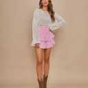 Flowy Shorts for Women Casual Boho Ruffle Tiered Skorts High Waist Mini Skirts Golf Tennis Going Out Trendy Shorts (Pink, XL)