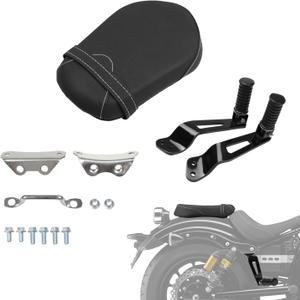 AUFER Motorcycle Rear Pillion Passenger Seat Cushion Pad with Foot Peg Mounts Compatible With For Yamaha Bolt XV950 XVS950 R-Spec 2014-2023 1TP-F47E0-T0-00