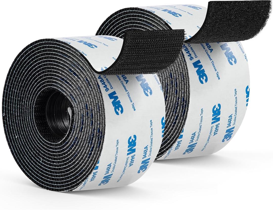Hook and Loop Tape 2" x 12ft, Self Adhesive Strips with Strong 9448A Backing, Interlocking Nylon Fabric Fastener for Floor Mats, Tools, Signboards, Garage, Office Black