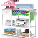 Crafit Extra Large Heat Press Table, Heat Press Stand Desk Cart with Vinyl Storage, Multi-Purpose Heavy Duty Metal Workbench for DIY Sublimation, T-Shirts Caps Mug & Tumbler Heat Transfer Projects