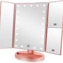 Infitrans Trifold Makeup Mirror Vanity Mirror with Lights,1X 2X 3X Magnification,Touch Control,Adjustable Rotation,Dual Power Supply,Portable Travel Cosmetic Mirror,Birthday Gifts for Women,Teengirls (Rose Gold)