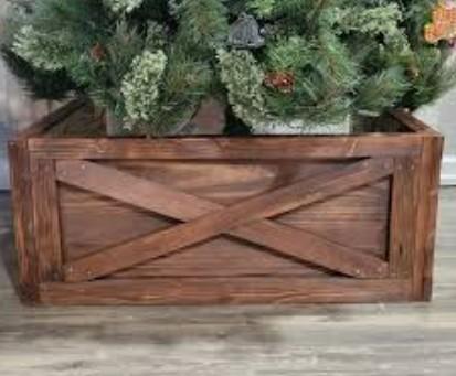 Wooden Tree Collar Box - Christmas Tree Box Stand Farmhouse Rustic Decor. Vintage Weathered Wood Decoration Brown