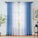 Ombre Chiffon Sheer Curtains Blue for Living Room Gradient Crinkle Semi Voile Curtain Panels for Bedroom Light Filtering Window Drapes for Office, Patio, Holiday Decor, Rod Pocket, 52"Wx95"L, 2 Pcs