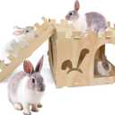 Large Wooden Sturdy Rabbit Houses and Hideouts, Detachable Bunny House Indoor Rabbits Castle Play House with Stairs for Rabbit Guinea Pig Chinchilla