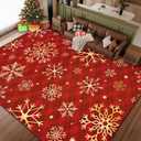 Likiyol Christmas Area Rug 5x7 Rugs for Living Room Soft Washable Bedroom Rug Non Slip Snowflake Xmas Throw Rugs Winter Checkered Christmas Carpet for Dining Room, Holiday Decor, Low Pile, Red Gold