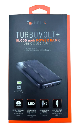 Helix Turbo Volt + Power Bank 10000 mAh with USB-C and Dual USB-A Ports