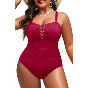 Yonique Women Plus Size One Piece Swimsuits Tummy Control Bathing SuitsmPkys Vintage Swimwear (Red), 42 Plus