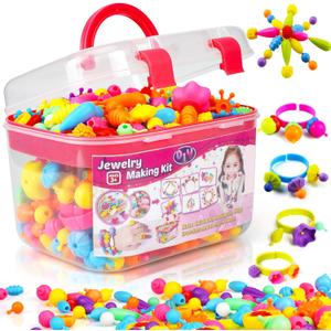FUNZBO 520+ Snap Pop Beads - Beads for Jewelry Making Kit, Arts and Crafts for Kids Ages 4-8, Toys for Girls Age 3 4 5 6 7 Years Old Birthday Gifts, Bracelet Necklace Ring Snap Set for Little Girls (Medium)