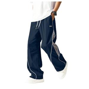 SOLY HUX Men's Baggy Track Pants Drawstring Elastic Waist Parachute Sweatpants Streetwear Dark Blue Large