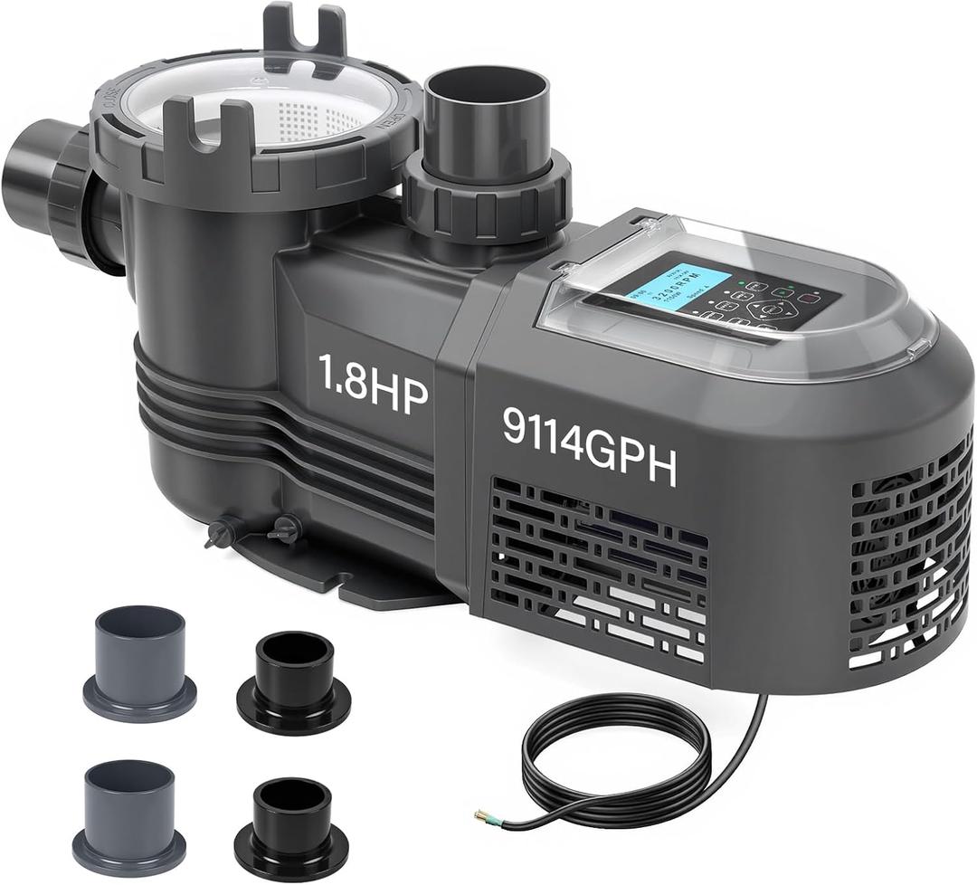 Anbull Variable Speed Pool Pump, 1.8 HP, 220V, 9114GPH, Above/Inground Pool Pump, Energy Efficient, High Flow, Powerful Self Primming Swimming Pool Pumps with Filter Basket