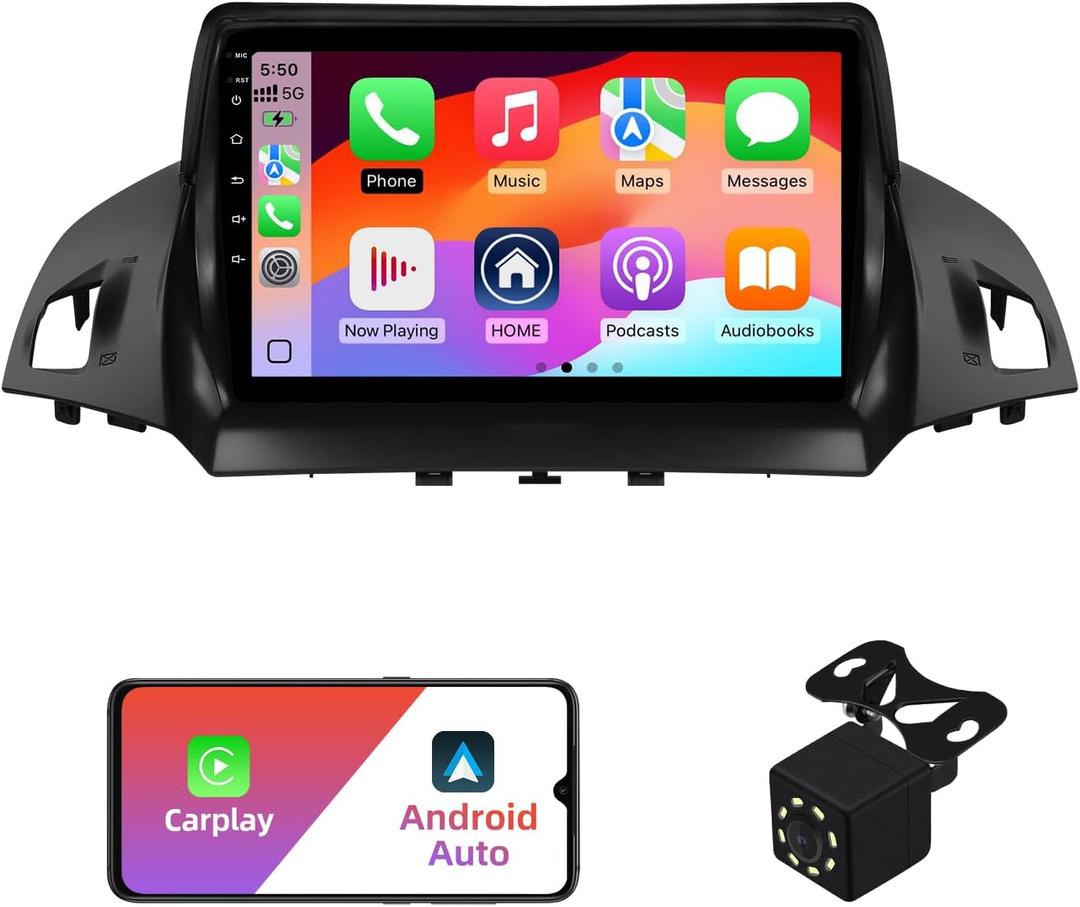2+32G Android 12 Double Din Car Stereo for Ford Escape 2013-2016 with 9 Inch Touchscreen Radio Built-in Wireless Carplay/Android Auto/GPS/Bluetooth/FM/AUX-in/Steering Wheel Controls/Backup Camera