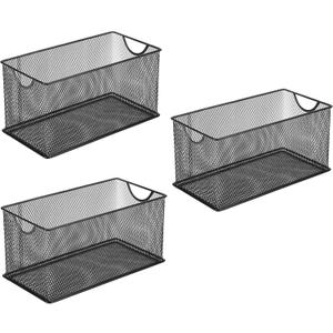 Set of 3 Household Wire Mesh Metal Steel Storage Basket Organizer CD Storage Boxes Organizer Bin Container Tote with Handles for Home Office 10.5" x 5.5" x 5.5"