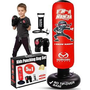 Kids Inflatable Punching Bag Toys: 4 Modes Interactive Boxing Game Stand Set with Music LED Lights Air Pump - Christmas Birthday Gifts Sports Play for Boys Girls Ages 6 7 8 9 10 11 12 Year Old