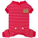 KYEESE Dog Pajamas, Soft 4 Legs Doggie Jammies, Striped Velvet Fleece Dog PJS, Pet Jumpsuit Puppy PJS, Stretchable Outfit Cozy Onesie Sleepwear Soft Pajamas, Red Striped, Small