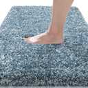 Yimobra Luxury Bathroom Rugs, Fluffy Bath Mats, Non Slip, Water Absorbent Microfiber, Machine Washable, Plush Runner Shower Rugs, Thick Matts for Bathroom Floor&Tub, 60"x 24", Denim Blue and White