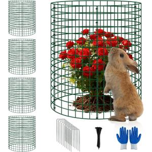 4 Pack 12x16 Inch Plant Protector Cages, Metal Garden Cages for Animals | Plant Protection Barrier, Garden Cloche, Stakes & Zip Ties, Rabbit Squirrel Defense, Seedlings, Flowers, Vegetable Beds
