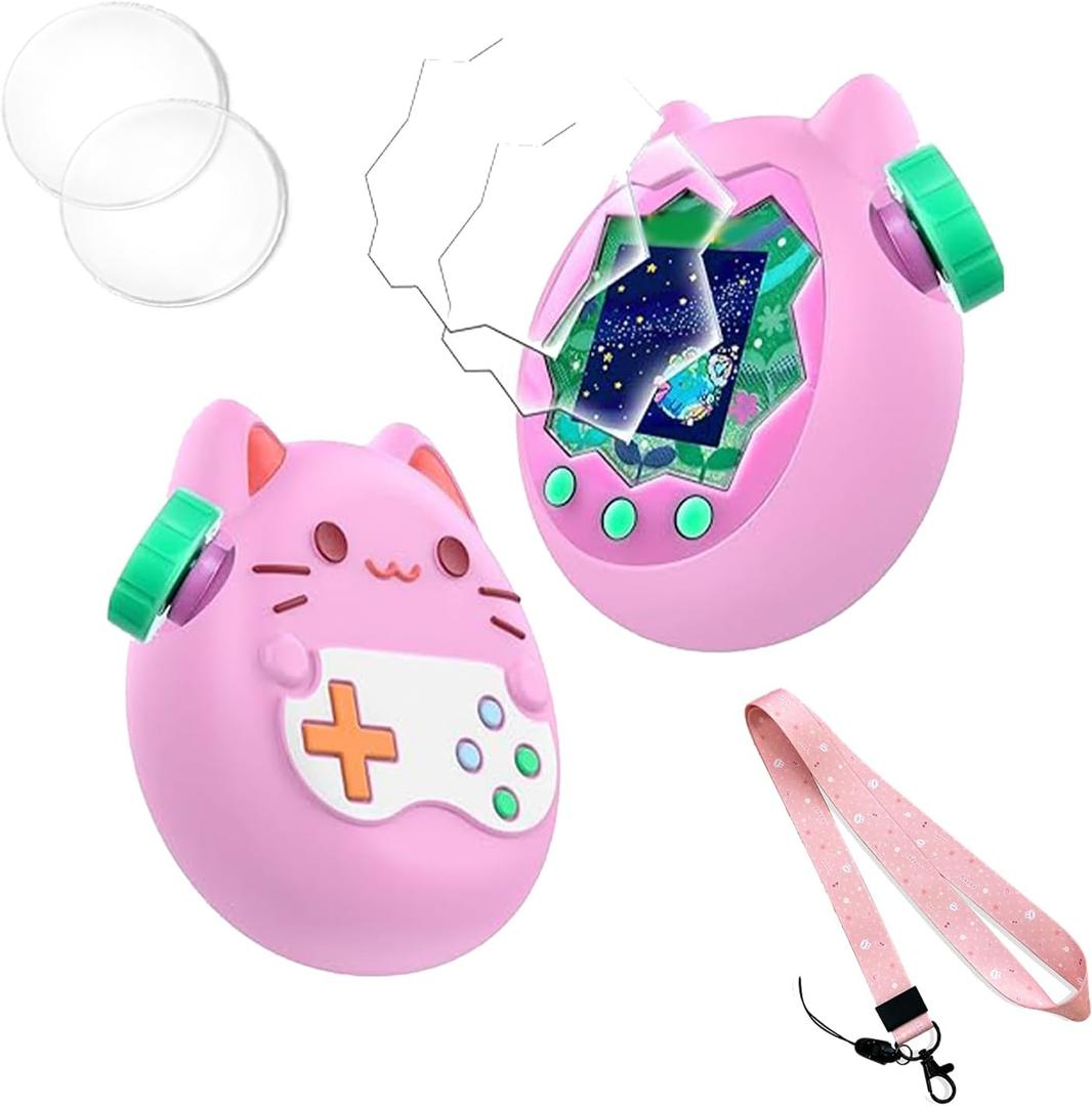 Silicone Cover for Tamagotchi Paradise,Silicone Cover Case for Tamagotchi Paradise Interactive Virtual Pet with Lanyard Screen Protector Button Film for Girl boy (Light Pink)
