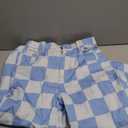 OYOANGLE Girl's Checkered Print Wide Leg Baggy Jeans Zipper Fly Straight Leg Elastic High Waist Denim Pants with Pocket (Light Blue, 9 Years)