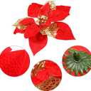 WILLBOND 36 Pieces Christmas Poinsettia Glitter Faux Flowers Christmas Artificial Flowers Tree Ornaments Topper Xmas Decorations(Red)