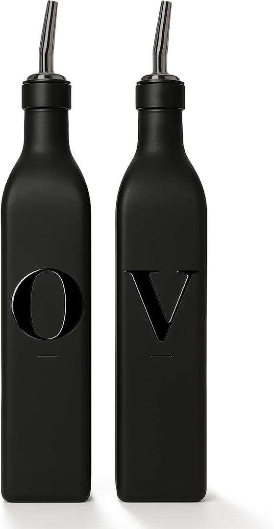 Olive Oil & Vinegar Dispenser Bottle Set with Stainless Steel Spouts & Funnel - Elegant Cooking Oil Cruet Dispenser for Kitchen - 500ml - Set of 2