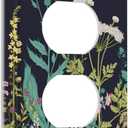 Decorative Watercolor Boho Floral Duplex Outlet Covers Receptacle Wall Plate 1-Gang Spring Nature Blossom Sage Herbs Plant Vintage Flower Electrical Decorator Light Switch Plug Socket Faceplate Cover