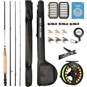 Fly Fishing Rod and Reel Combo Starter Kit, Graphite Fly Rod with Cork Handle, Die Cast Aluminum Reel, Fly Box Case & Fishing Flies and Carrying Case and Accessories