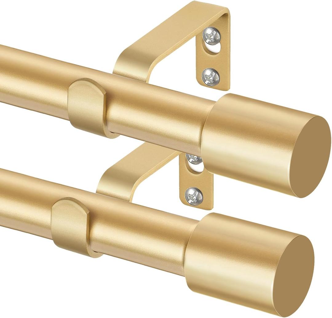 TONIAL Curtain Rods 2 pack, Telescoping Splicing 3/4 Drapery Rod 32 to 86 Inch(2.6 to 7.2 ft), Decorative Single Curtain Rods for Windows with Modern Cap Finial, Antique Gold