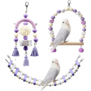 3PCS Bird Toys Bird Foraging Toys Chewing Hanging Birdcage Swing Cage Accessories Parrot Climbing Ladder for Conure Parakeet Cockatiel Budgies Lovebird Parrotlet (Purple)
