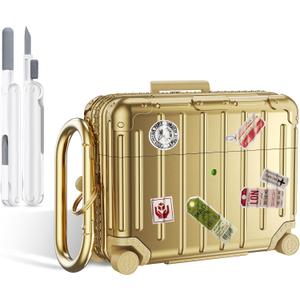 Filoto Compatible with Airpods Pro 3 Case 2025, Cute Fashion Suitcase Design for Airpods Pro 3rd Generation Case Cover, Shockproof Protective Hard Case with Keychain/Cleaner Kit Gold