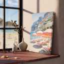 Vintage Pink Beach Umbrella Wall Art Posters Summer Beach Canvas Amalfi Coast Italy Landscape Minimalist Preppy Prints Painting For Home Bedroom Dorm Decor 8x12inch Framed (style-4)