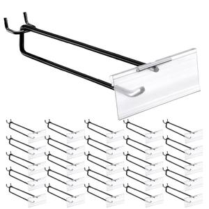 Tandefio 50 Pack 11 Inch Black Metal Peg Board Hooks with Clear Plastic Label Holder Stainless Steel Display Pegboard Hooks for 1/8'' to 1/4'' Pegboard Wall for Garage Storage Retail Shop Supplies