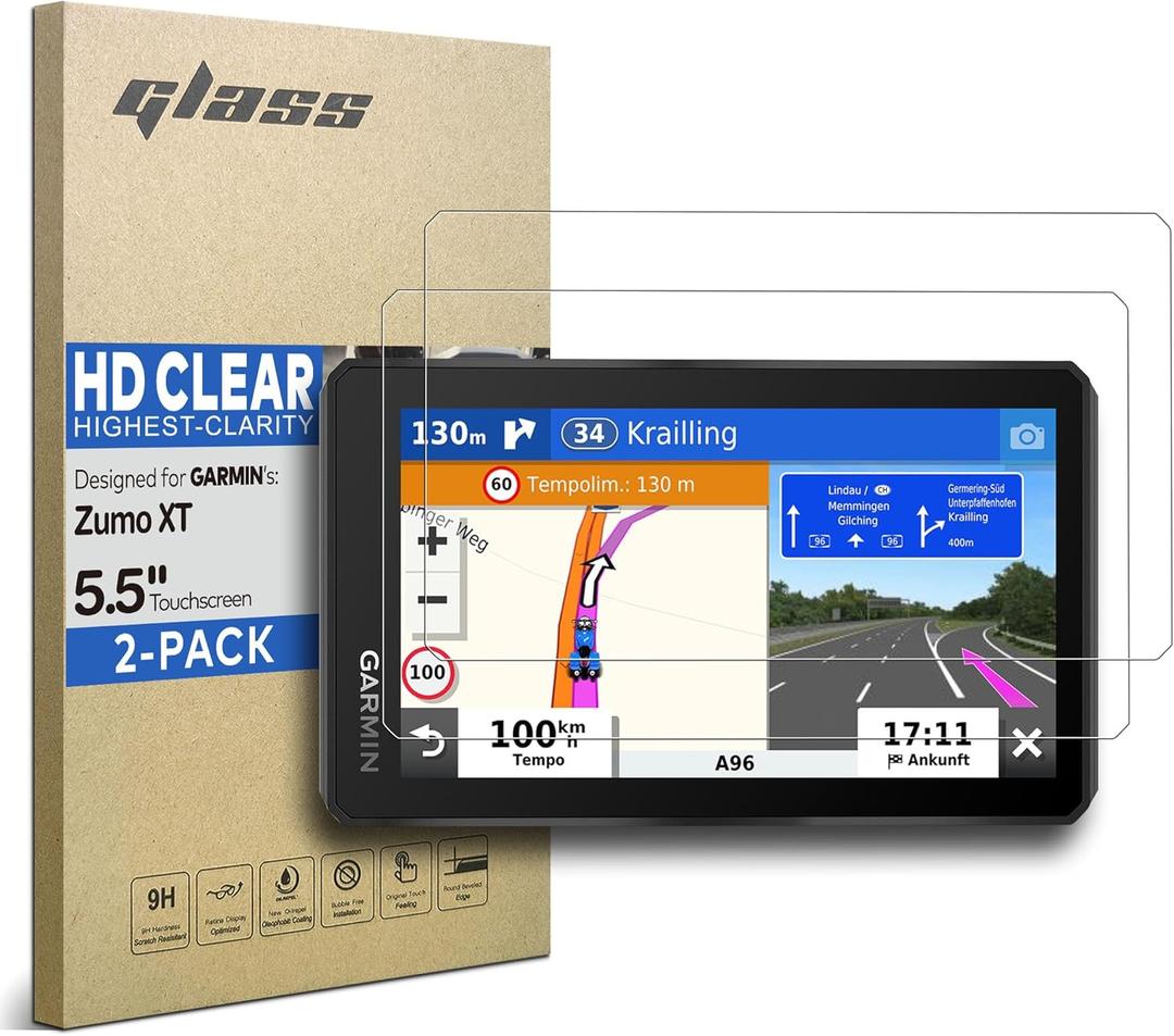 [2-PACK] Tempered Glass Screen Protector for Garmin Zumo XT, Zauts MO XT 5.5 Inch Touchscreen [Glove & Case Friendly] (HD Clear)