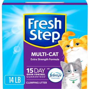 Fresh Step Clumping Cat Litter, Multi-Cat, Long Lasting Odor Control Kitty Litter with Activated Charcoal, Low Dust Formula, 14 lb Fresh Step Clumping Cat Litter, Multi-Cat, Long Lasting Odor Control Kitty Litter with Activated Charcoal, Low Dust Formula, 14 lb
