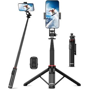 51" Cell Phone Selfie Stick Tripod, with Wireless Remote, Portable, Retractable, Aluminum Alloy, for iPhone, Samsung and Other Smartphones (Black)